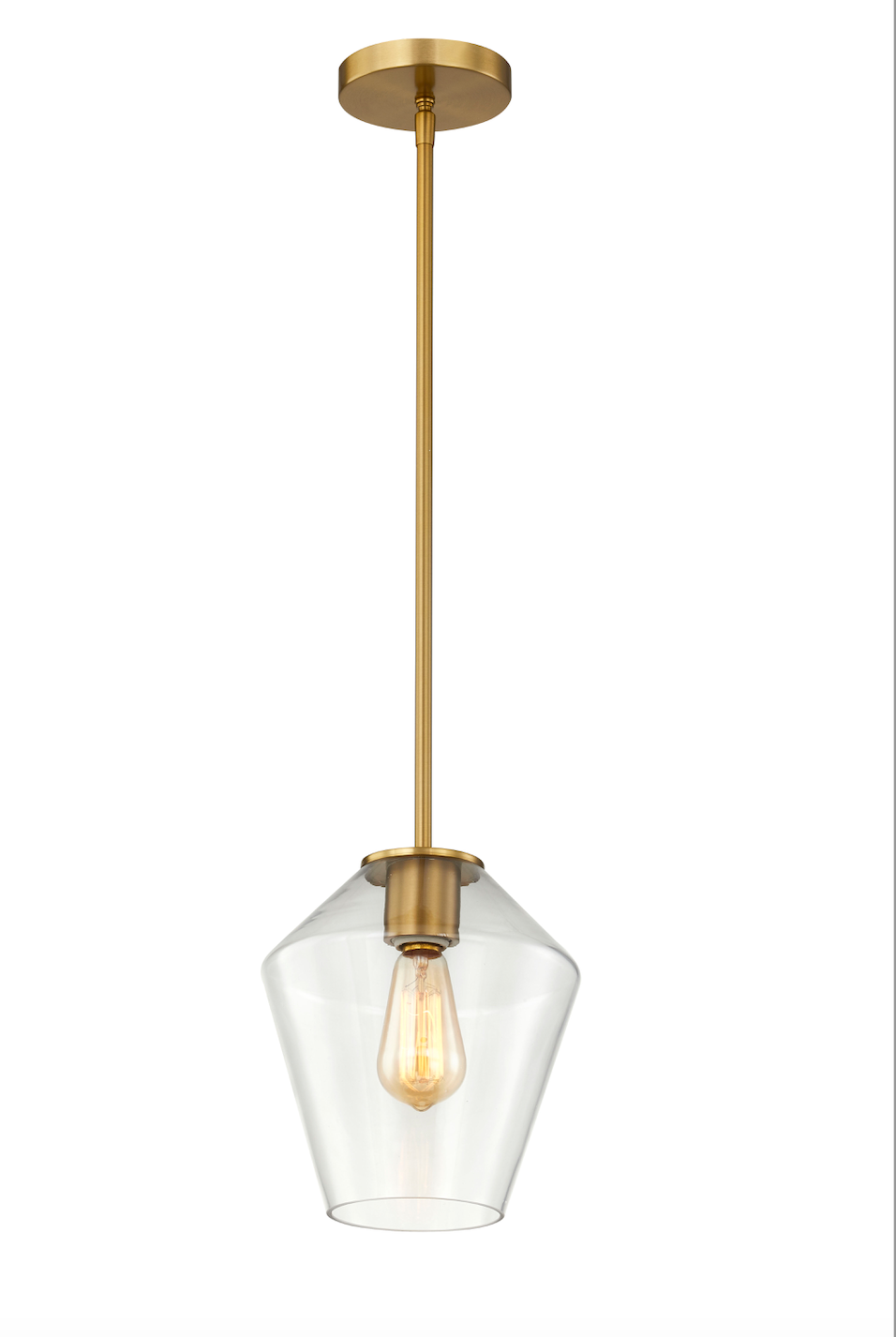 Single Rod Iron Pendant Light with Dimond Glass Shade | Adjustable Height | Polish Nickel Finish | Customizable Glass Size and Color