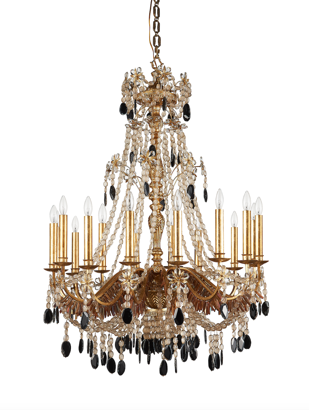 Vintage Crystal Chandelier in big size with Customizable Gold Leaf Finish - E12 Lamp Holders