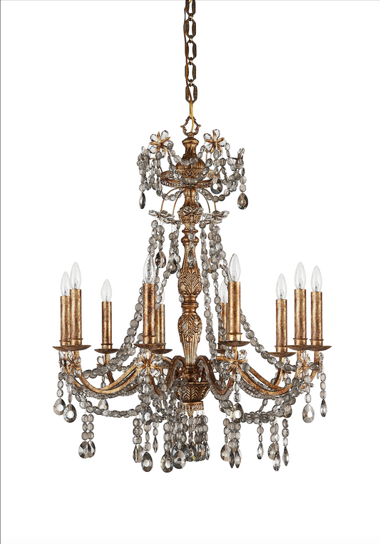 Vintage Crystal Chandelier in small size with Customizable Gold Leaf Finish - E12 Lamp Holders（