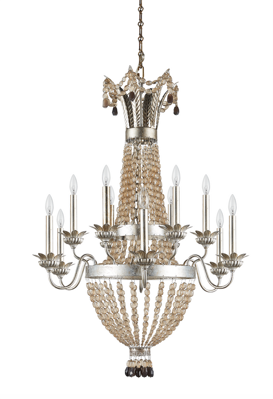 Vintage Crystal Chandelier in big size with Customizable Gold Leaf Finish - E12 Lamp Holders