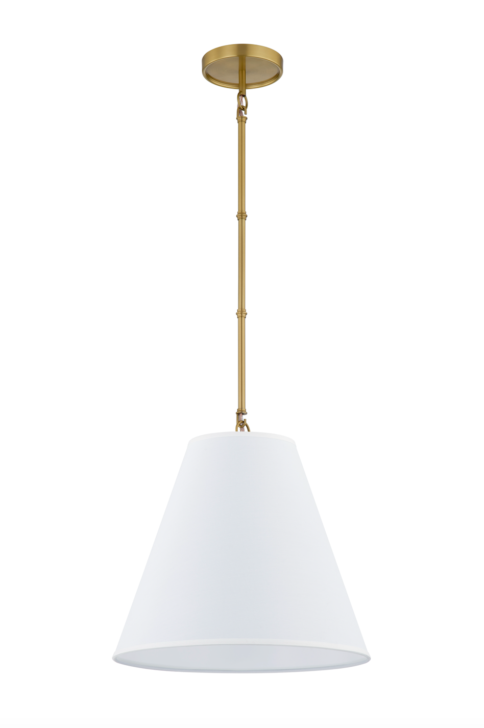 Custom Single-Head Pendant Light with Linen Shade and Bamboo-Inspired Rod--Aged Brass finish