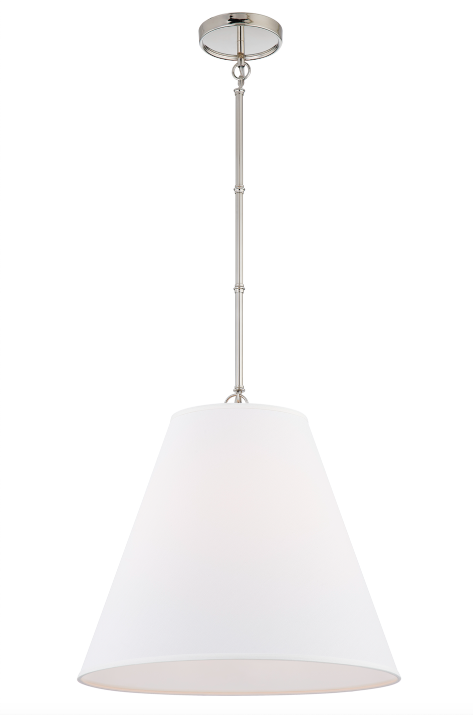 Custom Single-Head Pendant Light with Linen Shade and Bamboo-Inspired Rod--Polished Nickel finish