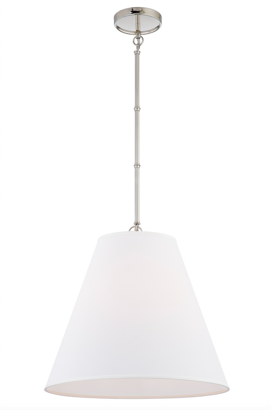 Custom Single-Head Pendant Light with Linen Shade and Bamboo-Inspired Rod--Polished Nickel finish