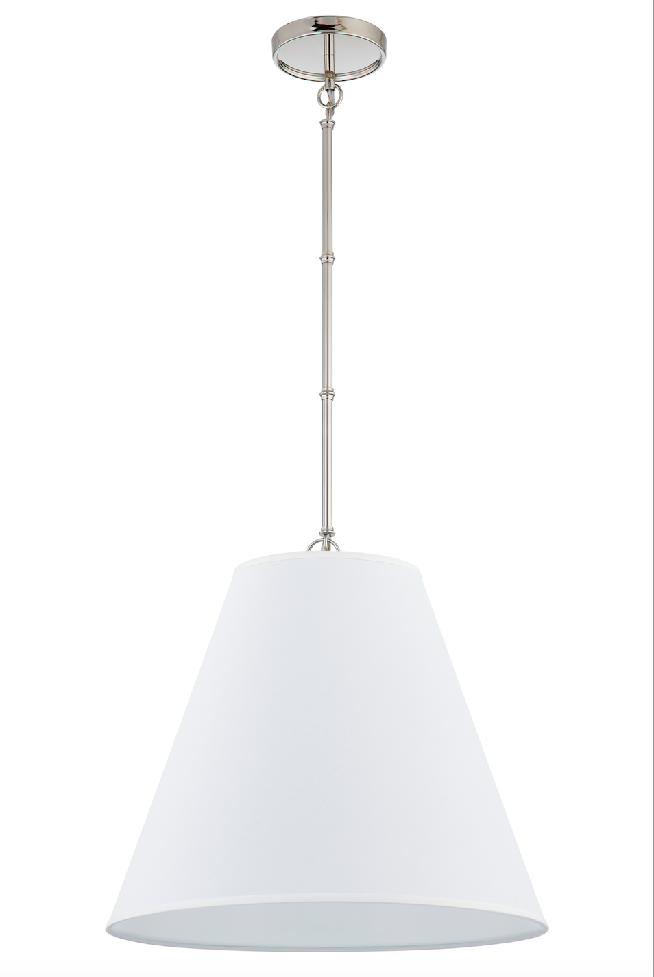 Custom Single-Head Pendant Light with Linen Shade and Bamboo-Inspired Rod--Polished Nickel finish