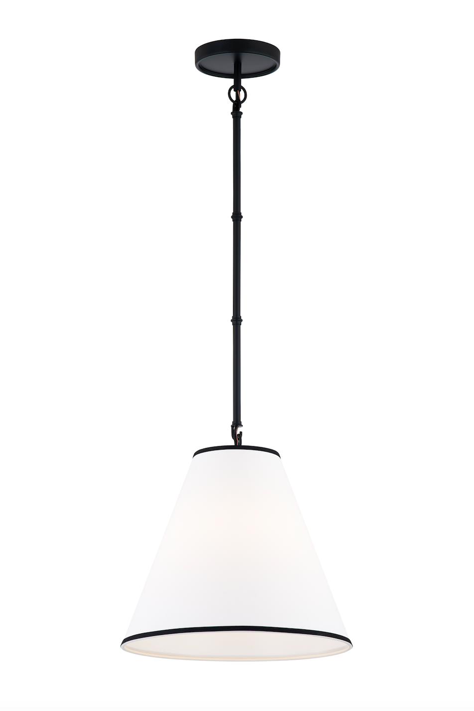 Custom Single-Head Pendant Light with Linen Shade and Bamboo-Inspired Rod--Matte black finish