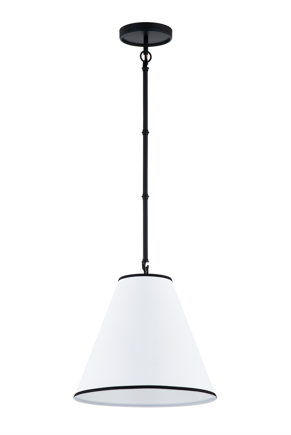 Custom Single-Head Pendant Light with Linen Shade and Bamboo-Inspired Rod--Matte black finish