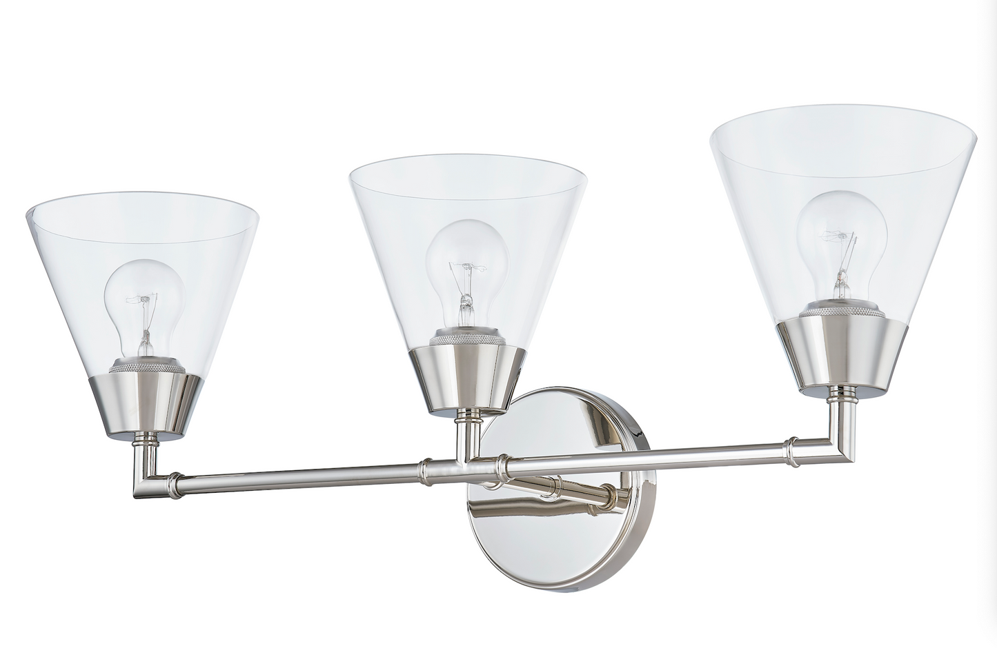 Clarity Cone Series Custom Triple-Head Wall Light with Clear Cone Glass Shades， Suitable for Dry and Damp Locations