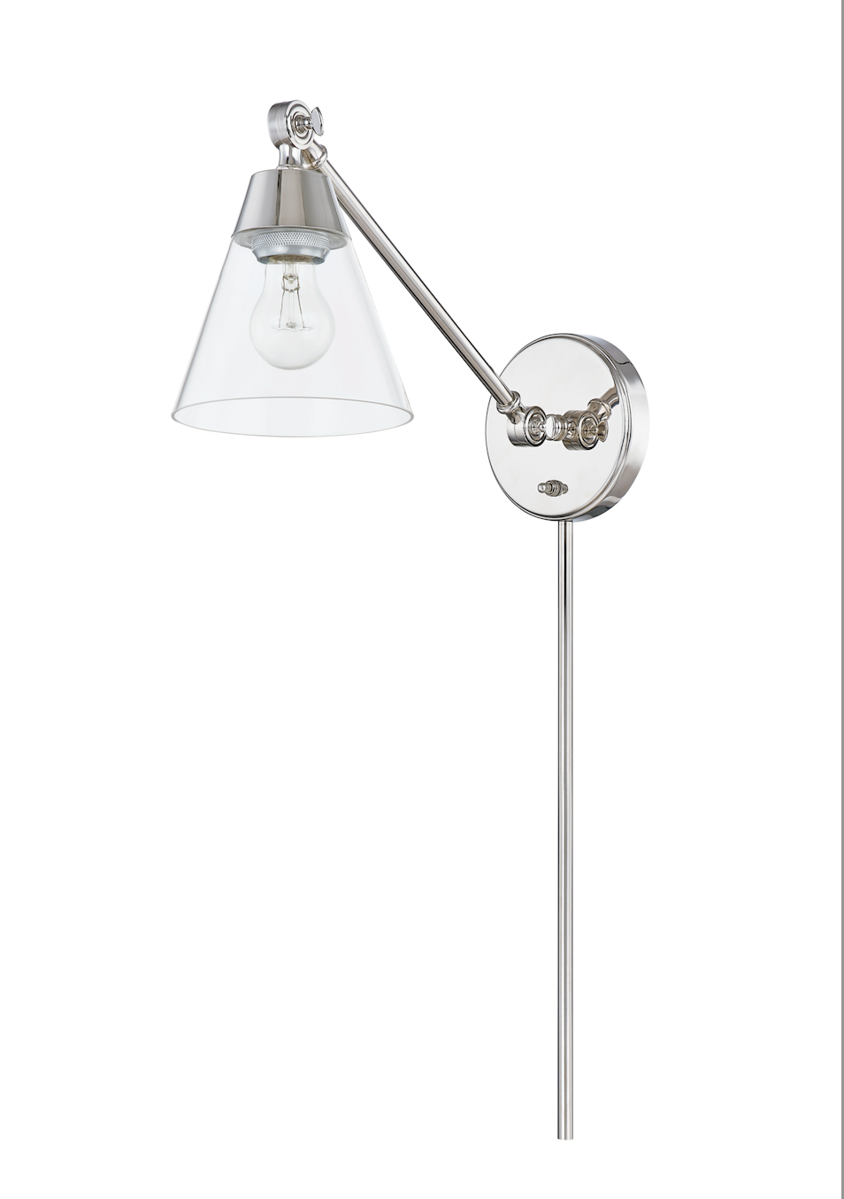 Clarity Cone Series Custom Single-Head Plug-In Wall Light with Adjustable Arm and Clear Cone Glass Shade，Suitable for Dry and Damp Locations