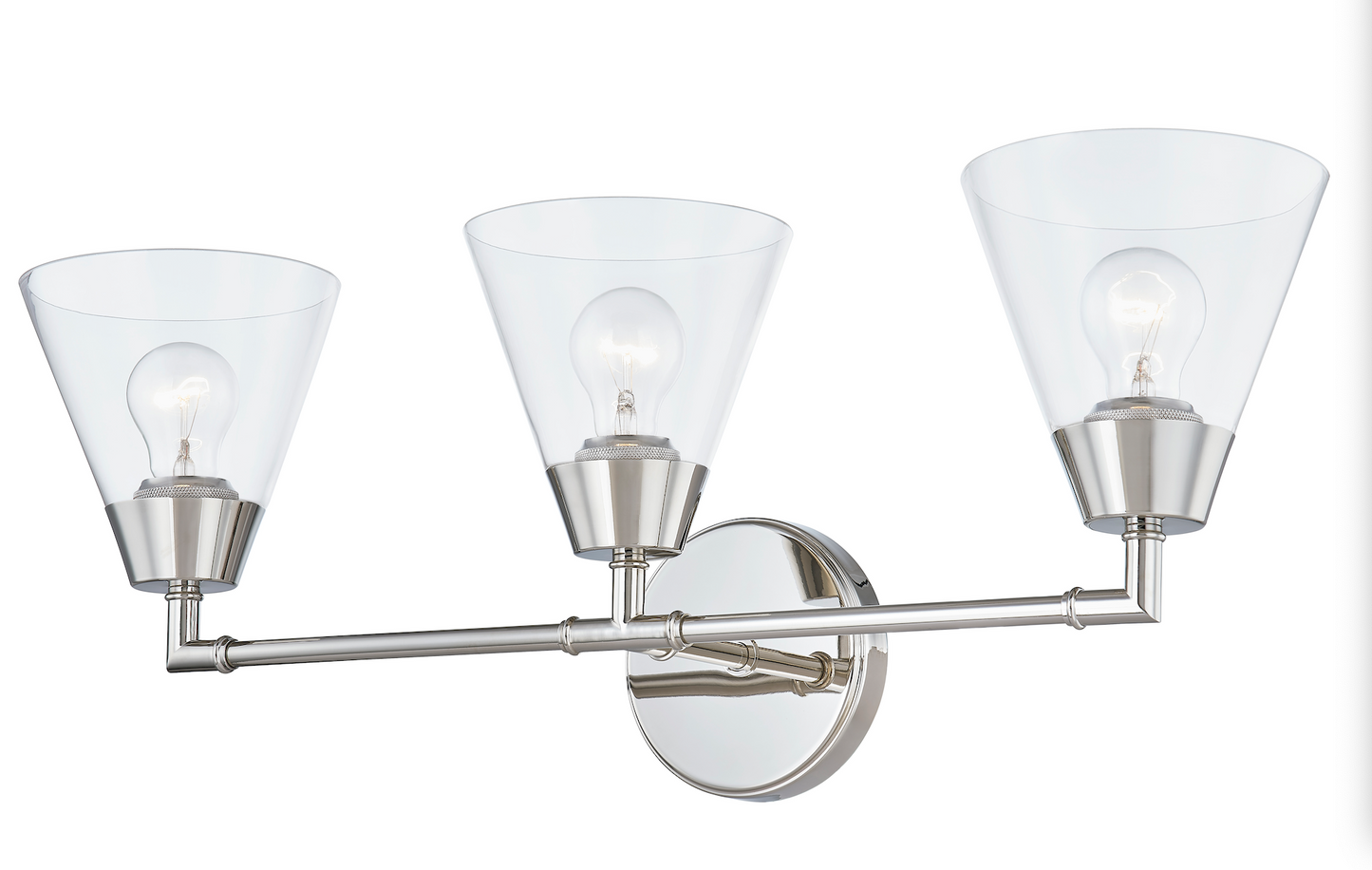 Clarity Cone Series Custom Triple-Head Wall Light with Clear Cone Glass Shades， Suitable for Dry and Damp Locations