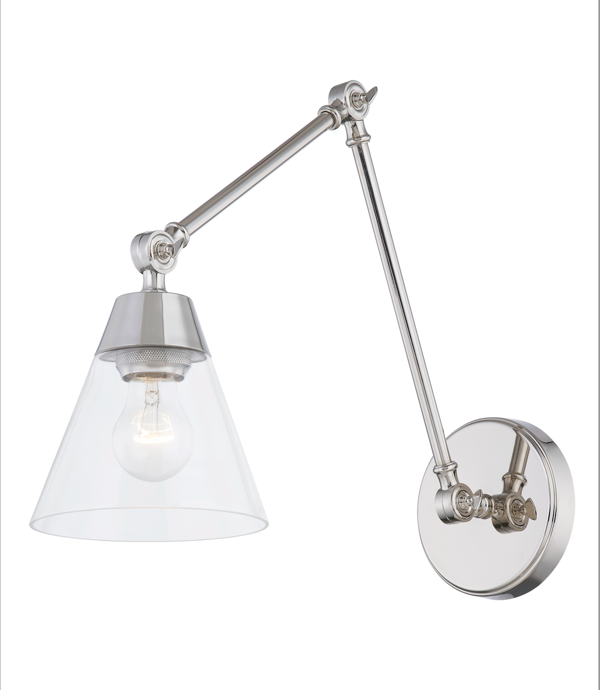 Clarity Cone Series Custom Single-Head Dual-Swivel Arm Wall Light with Clear Cone Glass Shade ，Suitable for Dry and Damp Locations