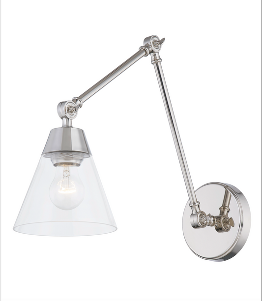 Clarity Cone Series Custom Single-Head Dual-Swivel Arm Wall Light with Clear Cone Glass Shade ，Suitable for Dry and Damp Locations