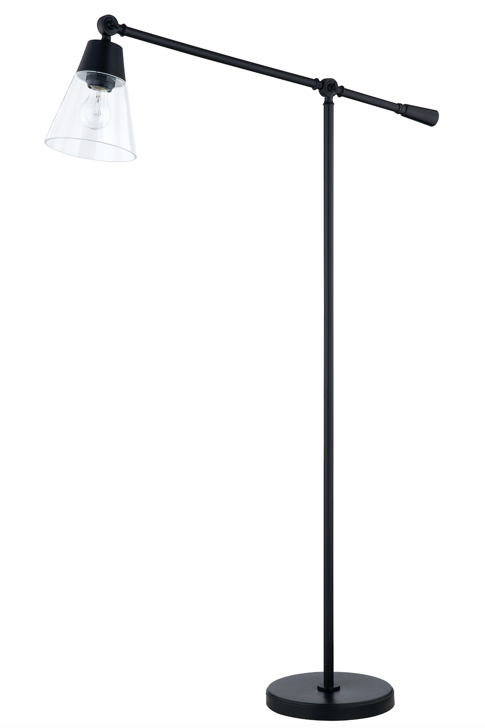 Clarity Cone Series。Custom Floor Lamp with Clear Cone Glass Shade and Adjustable Arm，Suitable for Dry and Damp Locations with multiple finishes