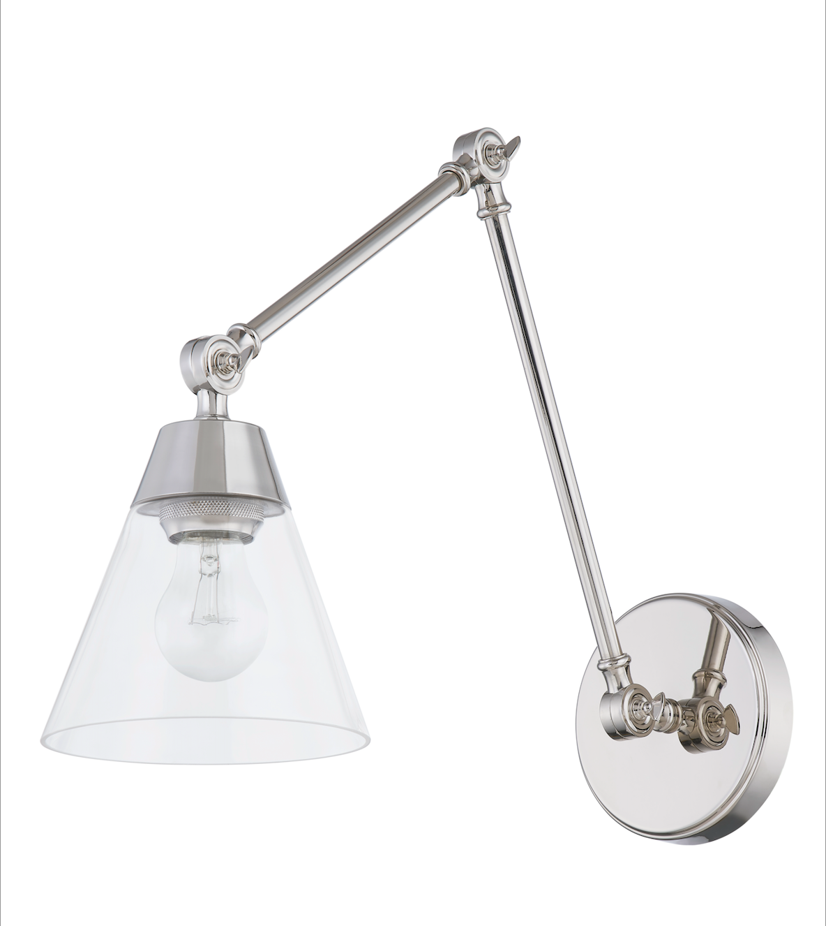 Clarity Cone Series Custom Single-Head Dual-Swivel Arm Wall Light with Clear Cone Glass Shade ，Suitable for Dry and Damp Locations