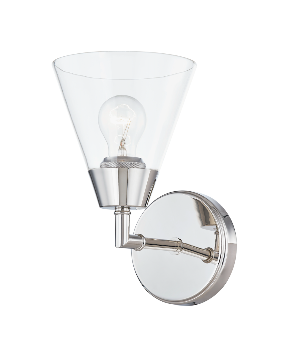 Clarity Cone Series Single-Head Wall Light – Customizable Glass and Fixture Colors, Suitable for Dry and Damp Locations