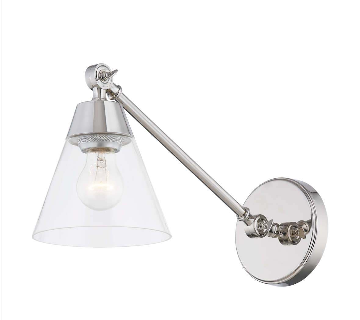 Clarity Cone Series Custom Single-Head Adjustable Arm Wall Light with Clear Cone Glass Shade ，Suitable for Dry and Damp Locations