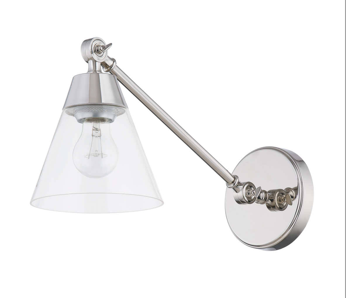 Clarity Cone Series Custom Single-Head Adjustable Arm Wall Light with Clear Cone Glass Shade ，Suitable for Dry and Damp Locations