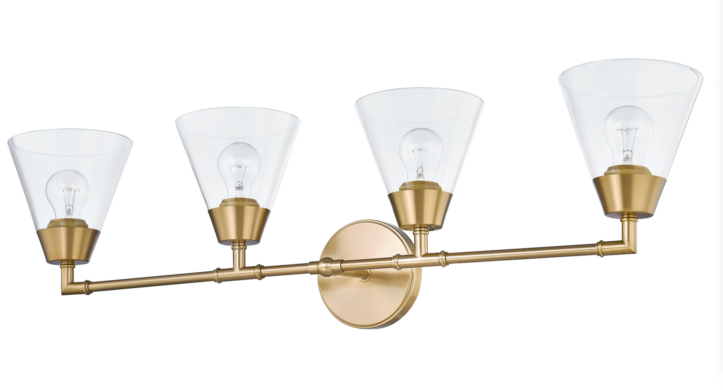 Clarity Cone Series Custom Quadruple-Head Wall Light with Clear Cone Glass Shades， Suitable for Dry and Damp Locations