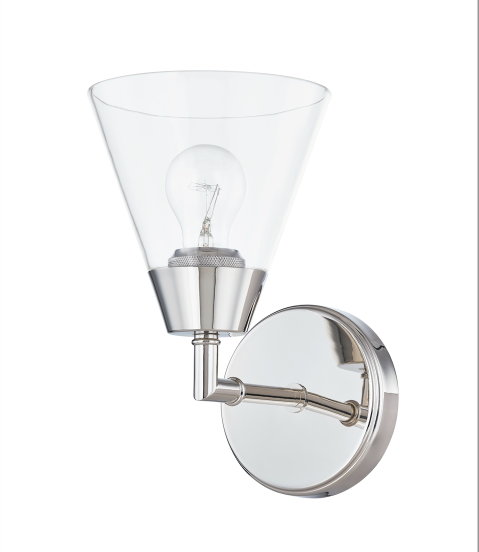 Clarity Cone Series Single-Head Wall Light – Customizable Glass and Fixture Colors, Suitable for Dry and Damp Locations